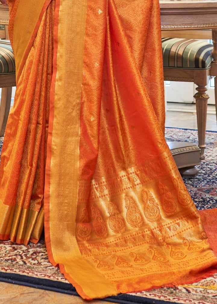 Pumpkin Orange Ultra Soft Kanjivaram Silk Saree with Zari  Border and Pallu