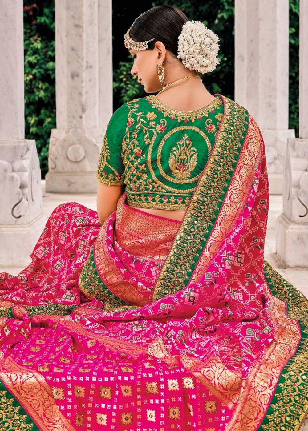 Fuscia Pink Patan Patola Silk Saree with Embroidered Blouse: Top Pick