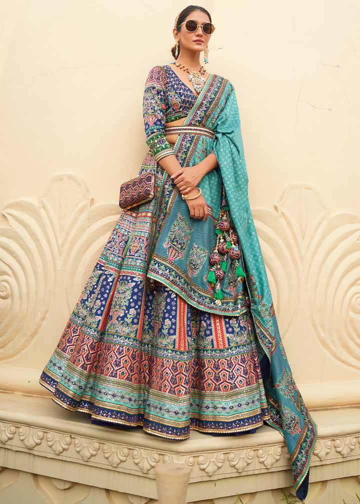 Shades Of Blue Ready to Wear Designer Silk Lehenga Choli with Sparkle & Mirror work