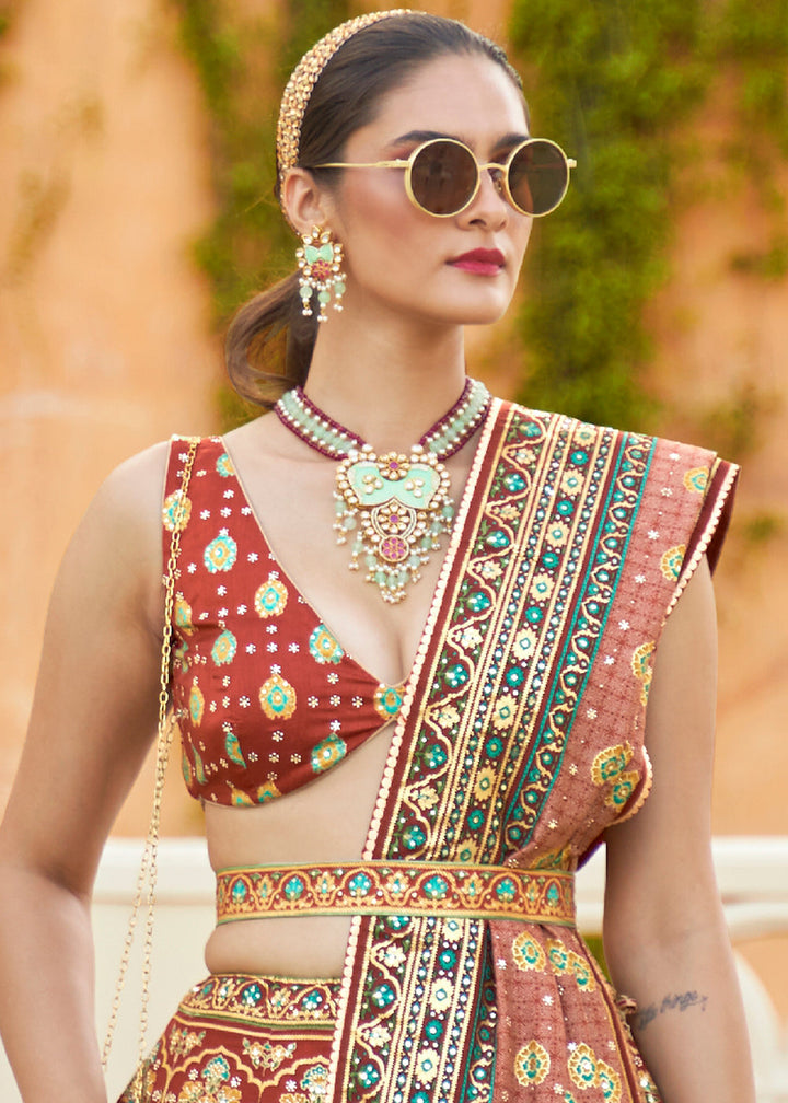 Shades Of Brown Ready to Wear Designer Silk Lehenga Choli with Sparkle & Mirror work