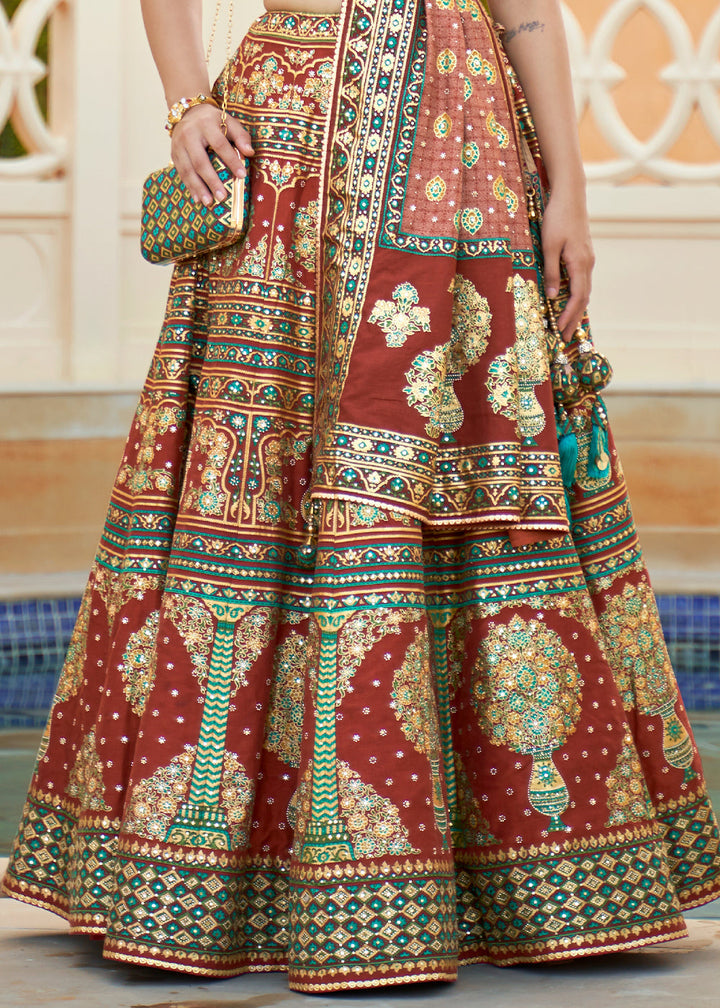 Shades Of Brown Ready to Wear Designer Silk Lehenga Choli with Sparkle & Mirror work