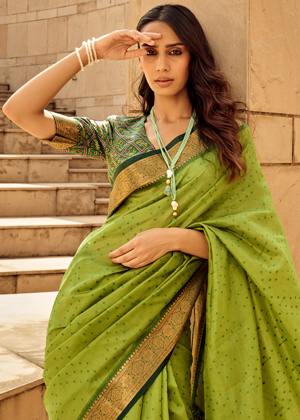 Kelly Green Woven Patola Silk Saree