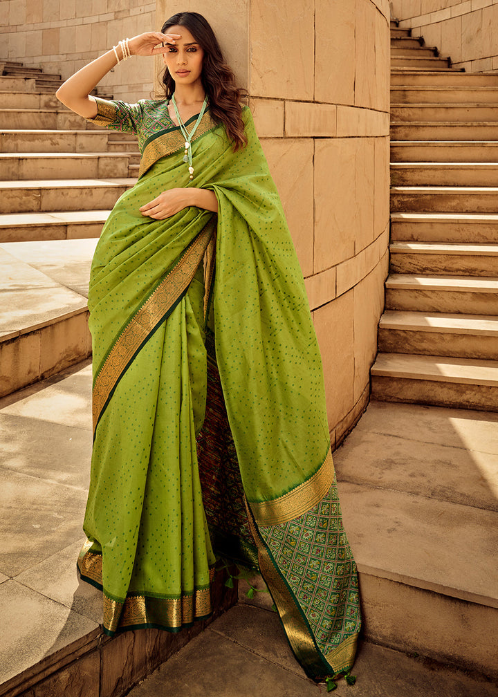 Kelly Green Woven Patola Silk Saree