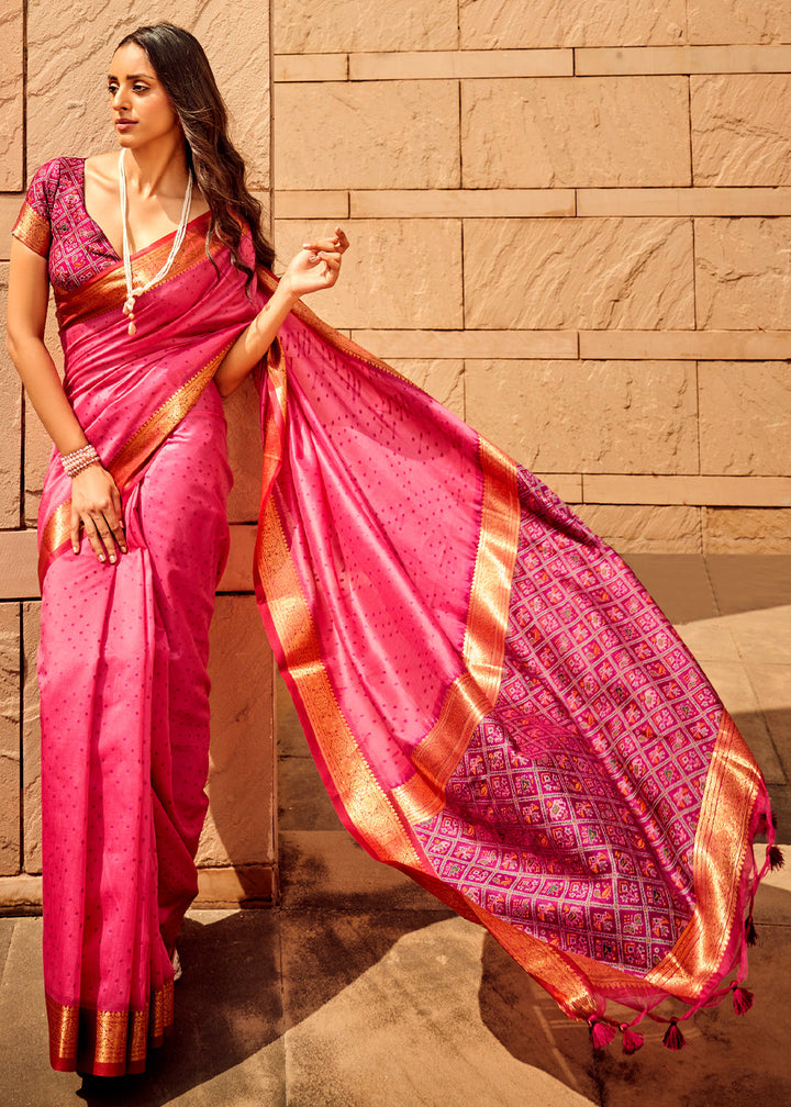 Hot Pink Woven Patola Silk Saree