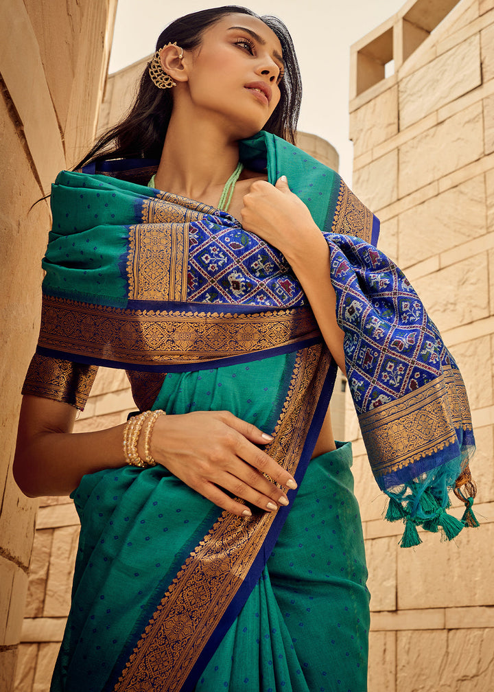 Shades Of Blue Woven Patola Silk Saree