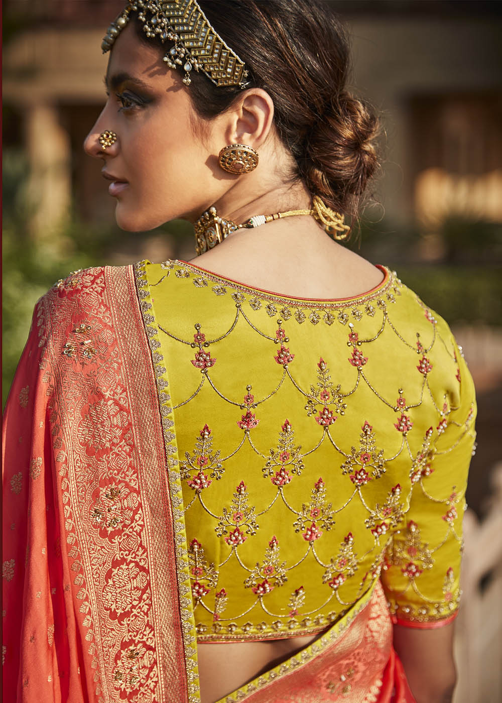 Persian Red Woven Banarasi Silk Saree with Embroidered Blouse