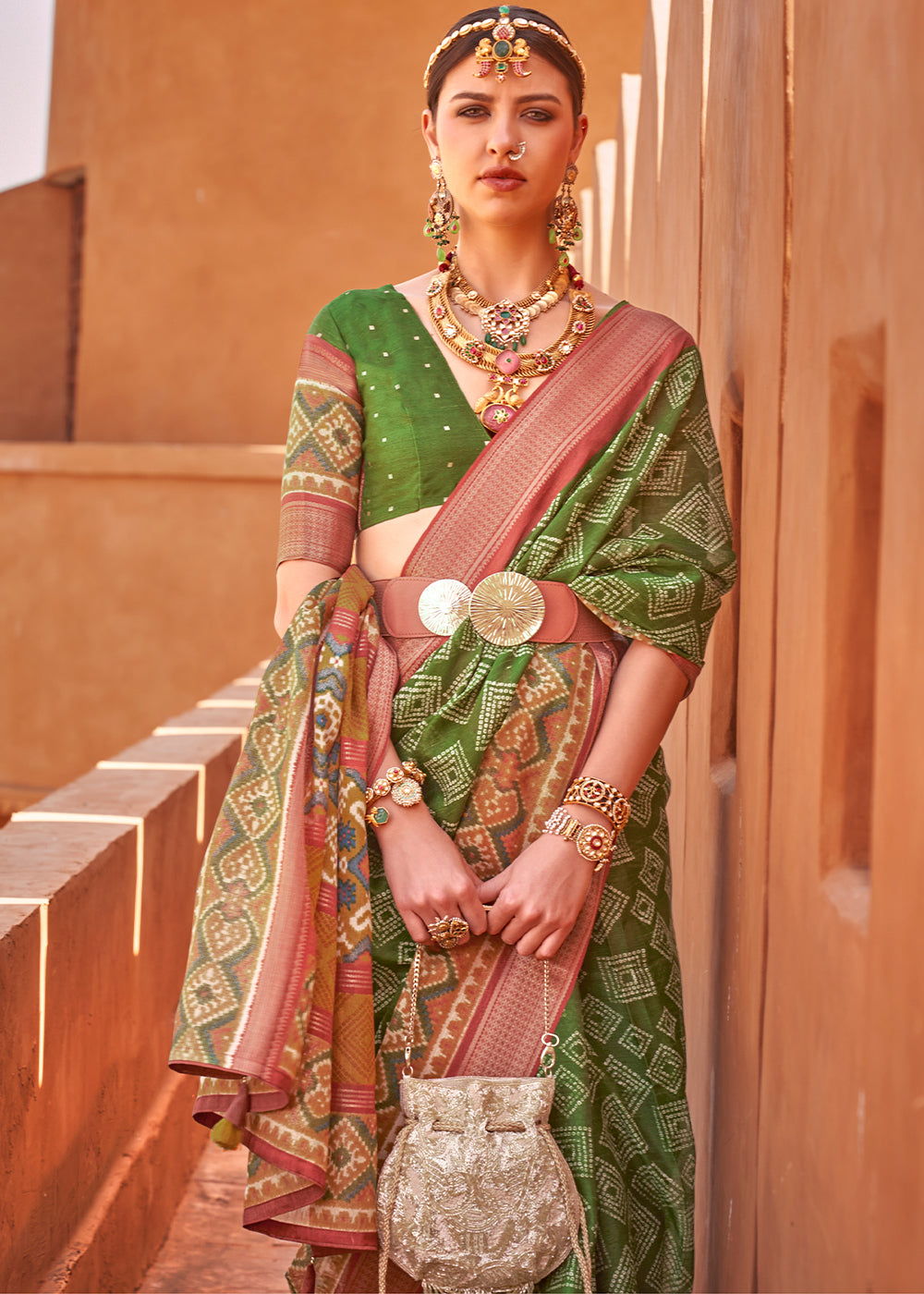 Kelly Green Printed Cotton Silk Saree