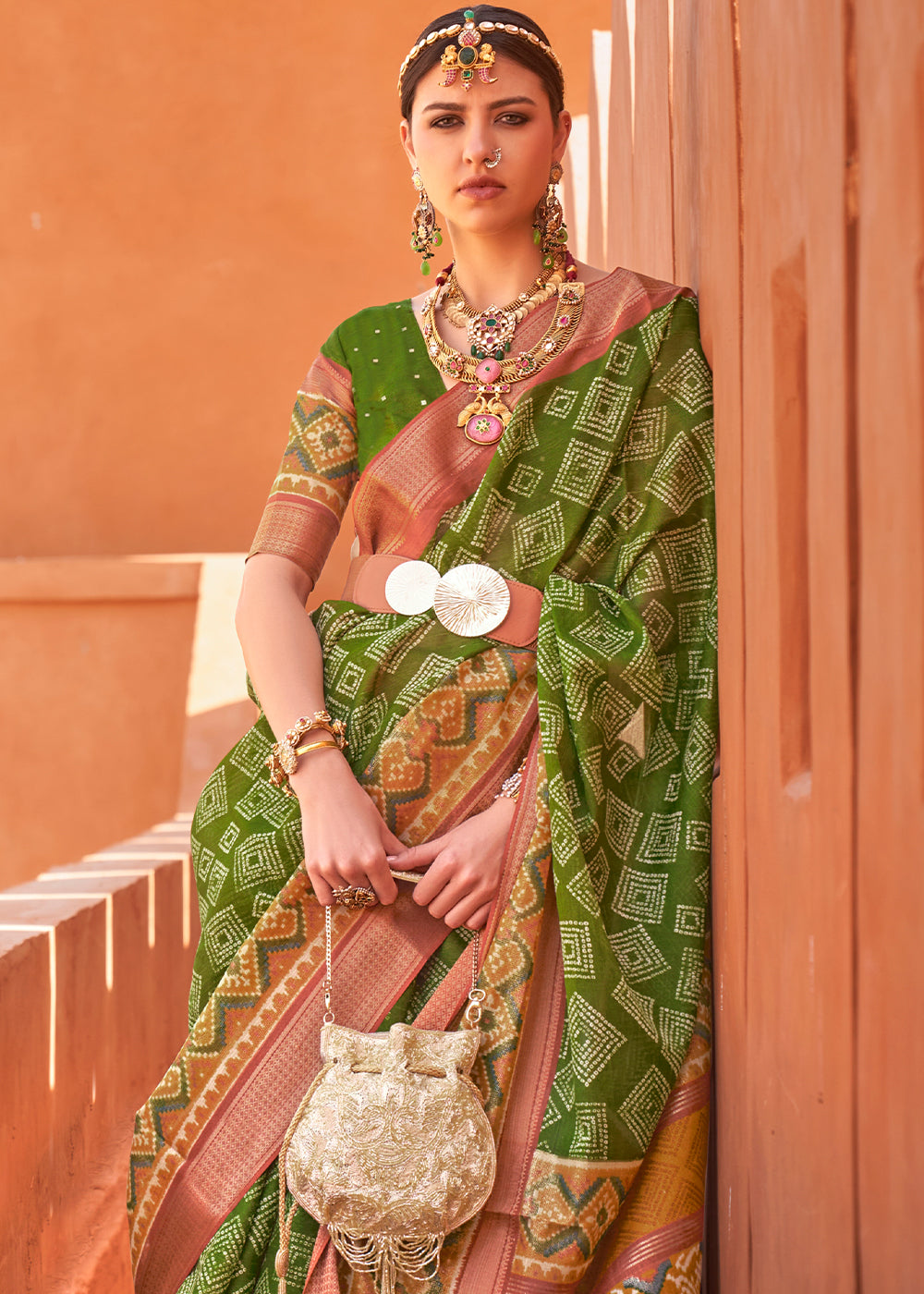 Kelly Green Printed Cotton Silk Saree