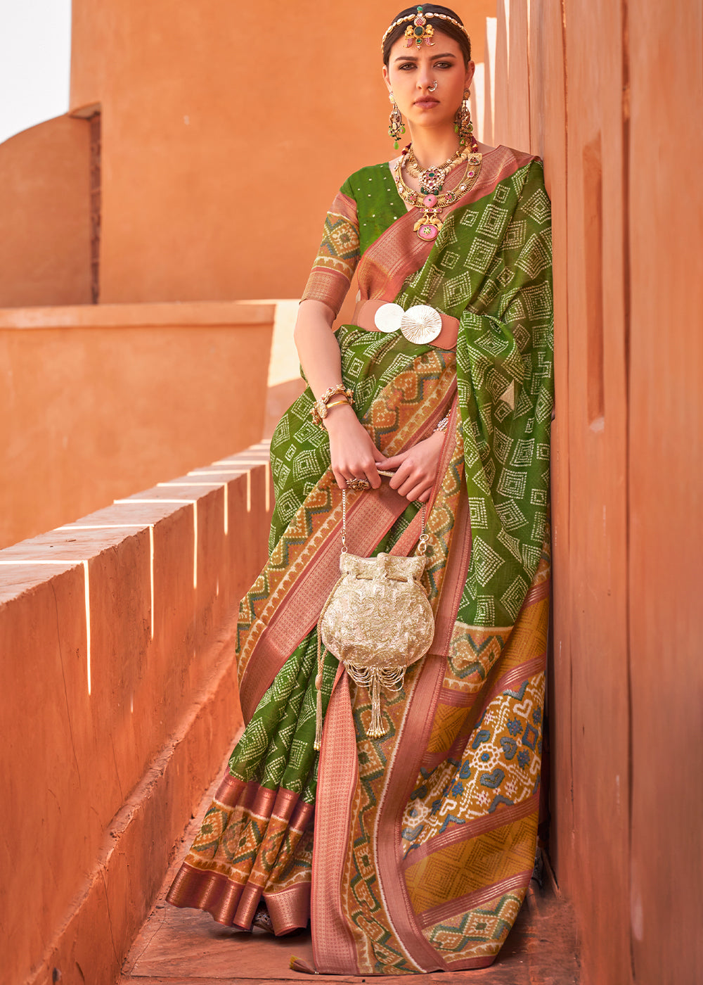 Kelly Green Printed Cotton Silk Saree