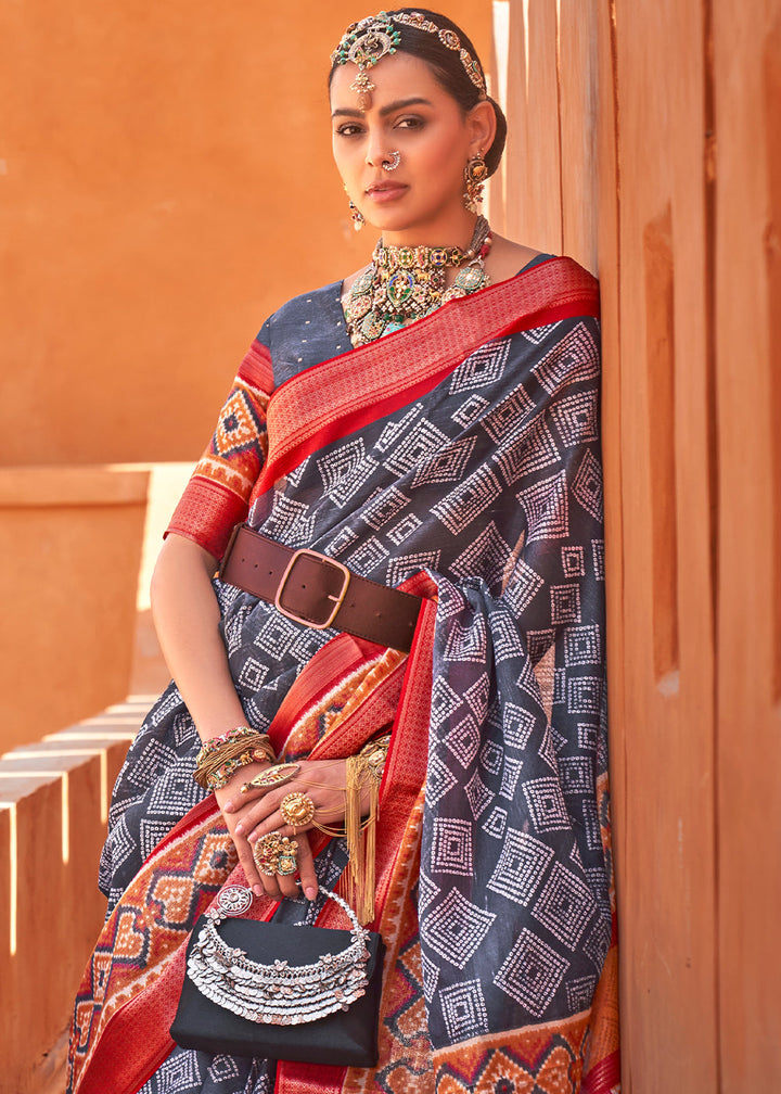 Porpoise Grey Printed Cotton Silk Saree