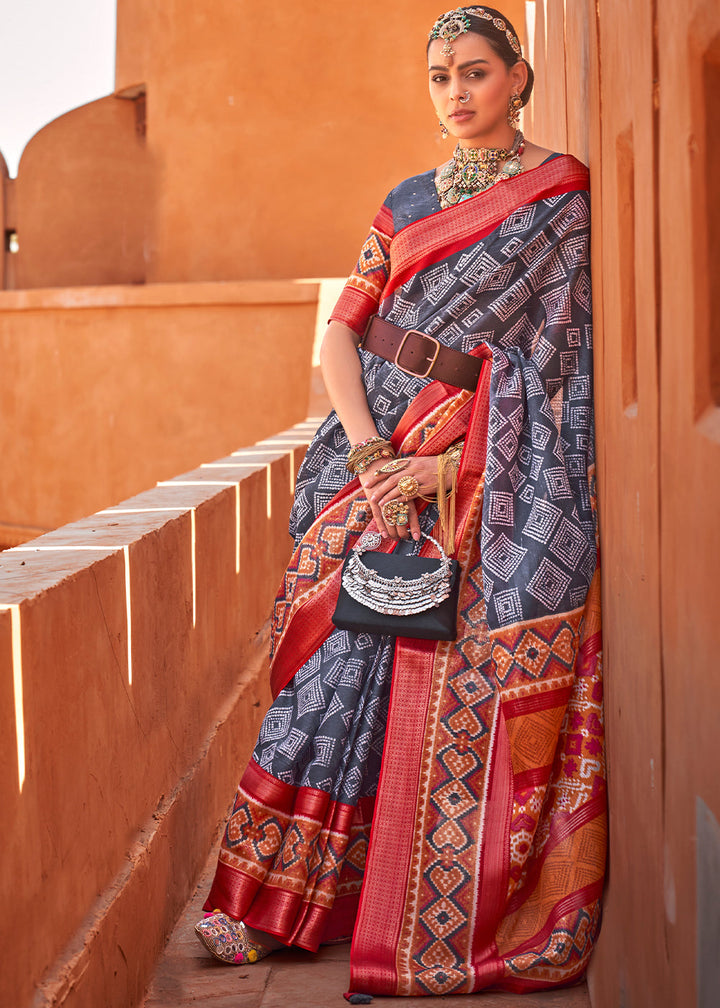 Porpoise Grey Printed Cotton Silk Saree