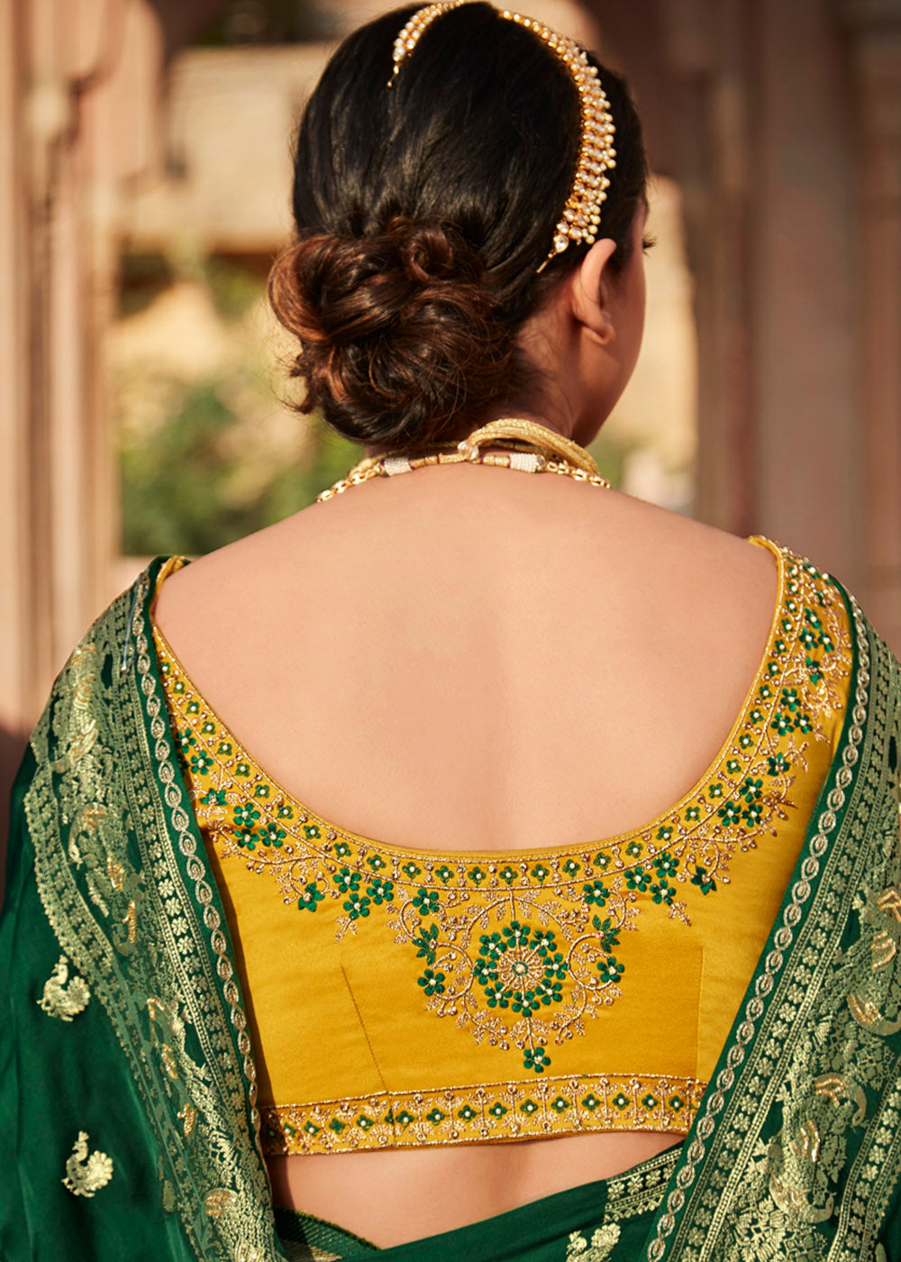 Sacramento Green Woven Banarasi Silk Saree with Embroidered Blouse