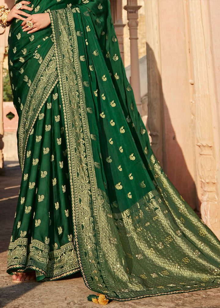 Sacramento Green Woven Banarasi Silk Saree with Embroidered Blouse