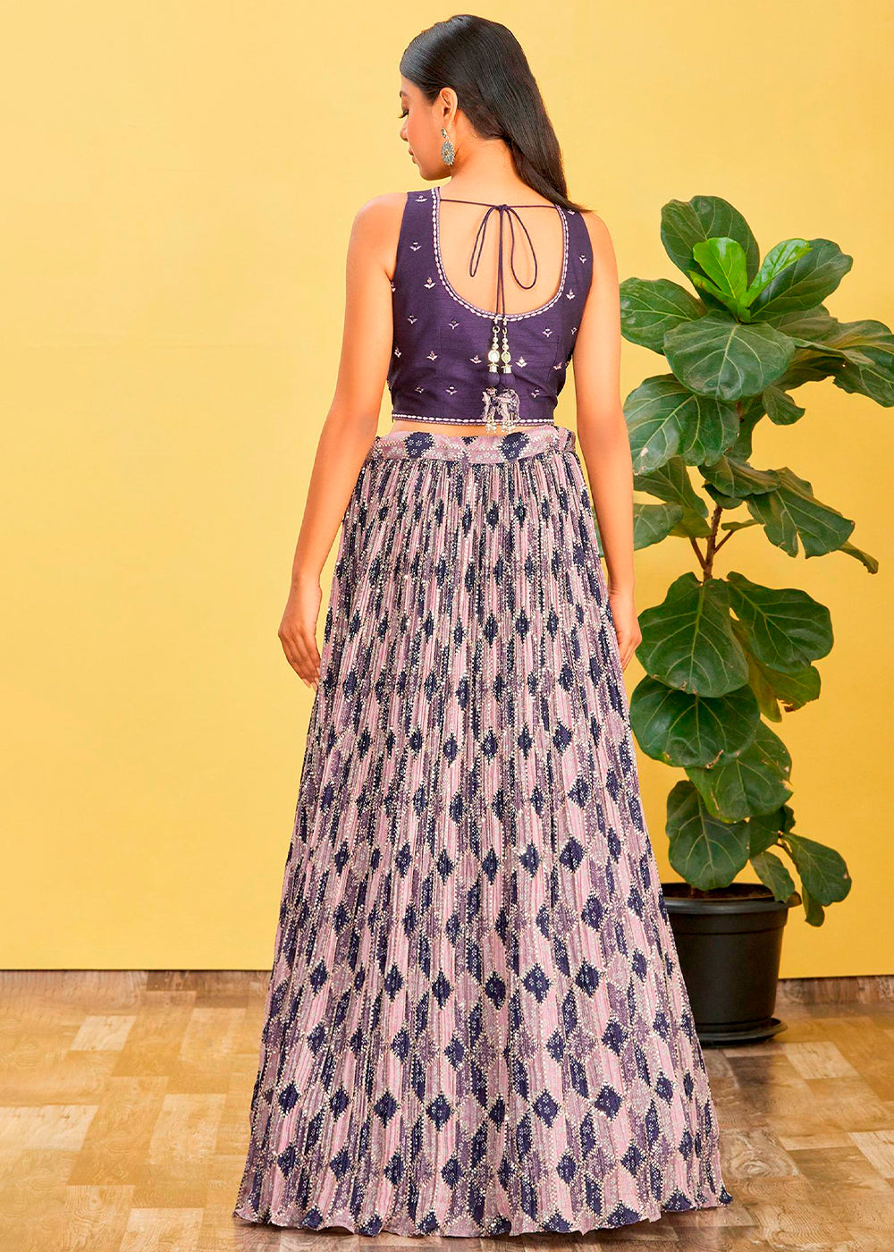 Shades Of Purple Digital Printed Chinnon Lehenga with Thread,Zari & Sequins Work