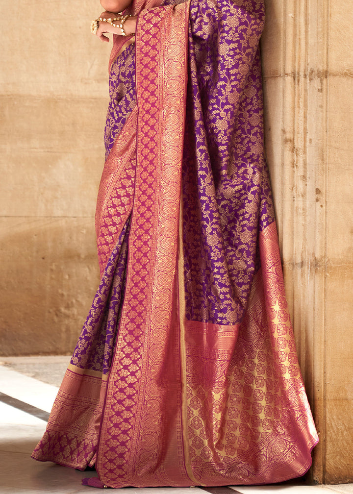 Grape Purple Zari Woven Banarasi Silk Saree