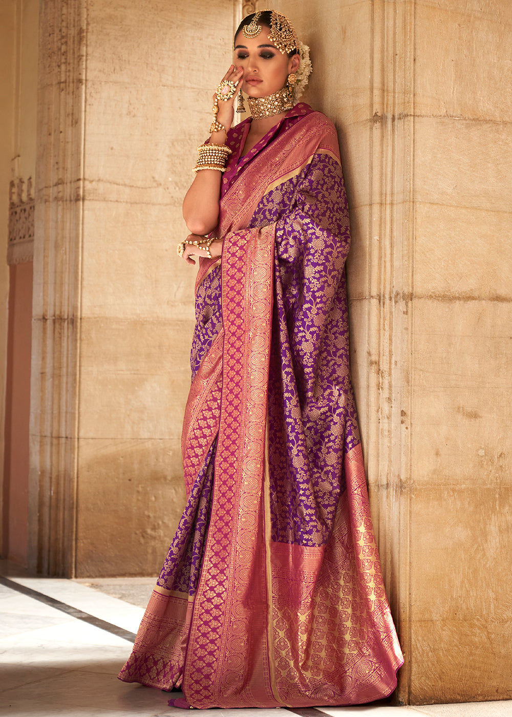 Grape Purple Zari Woven Banarasi Silk Saree