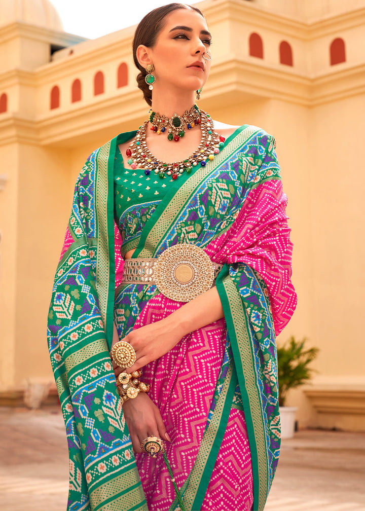 Hot Pink Patola Printed Silk Saree