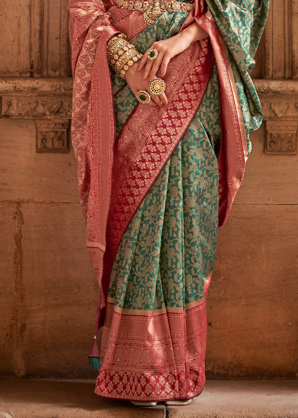 Sea Green Zari Woven Banarasi Silk Saree