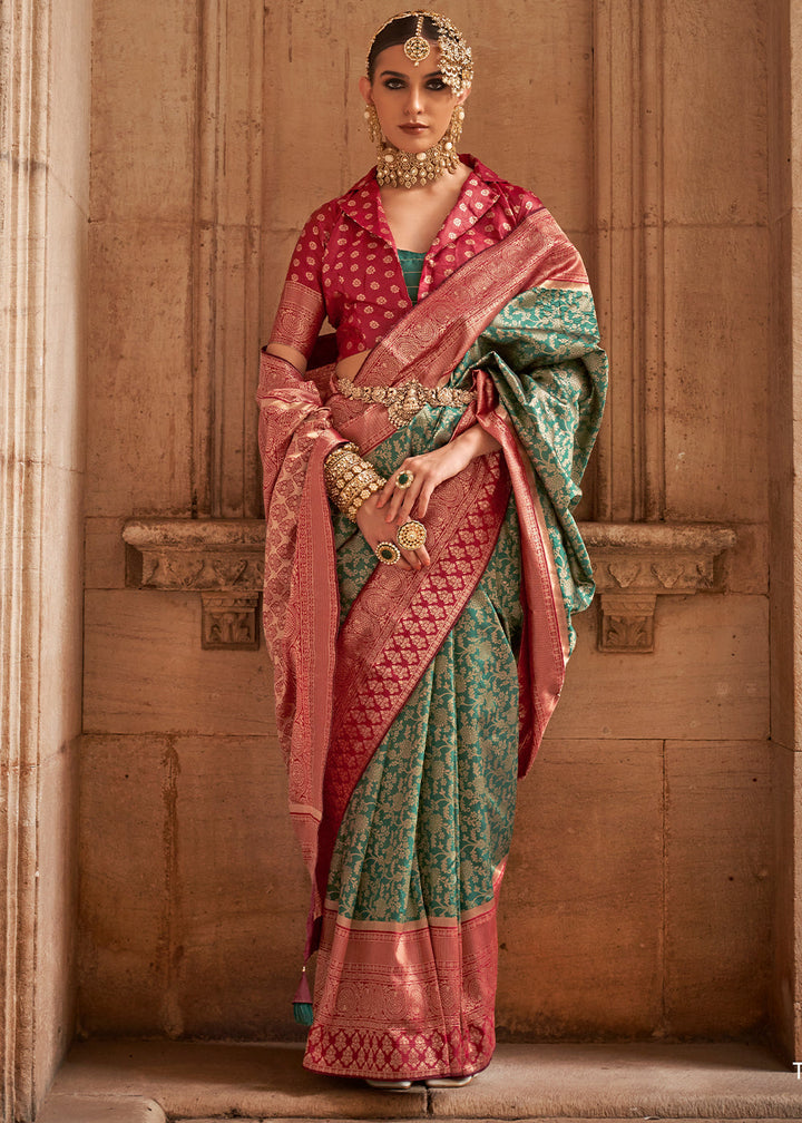 Sea Green Zari Woven Banarasi Silk Saree