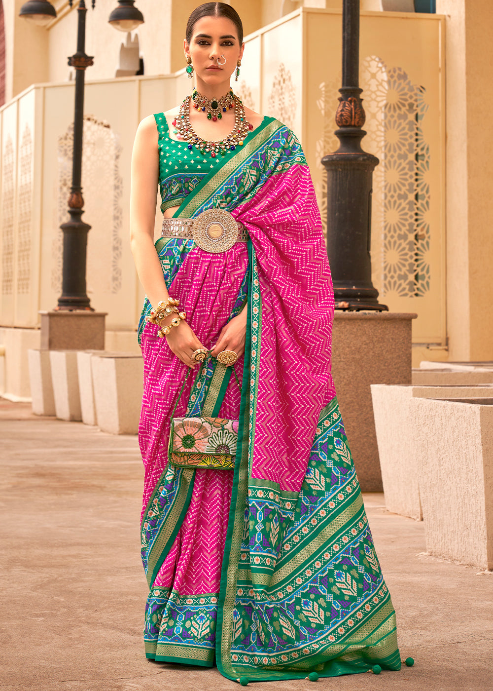 Hot Pink Patola Printed Silk Saree