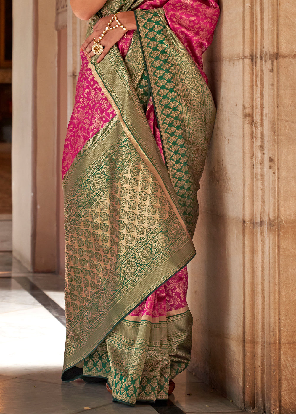 Hot Pink Zari Woven Banarasi Silk Saree