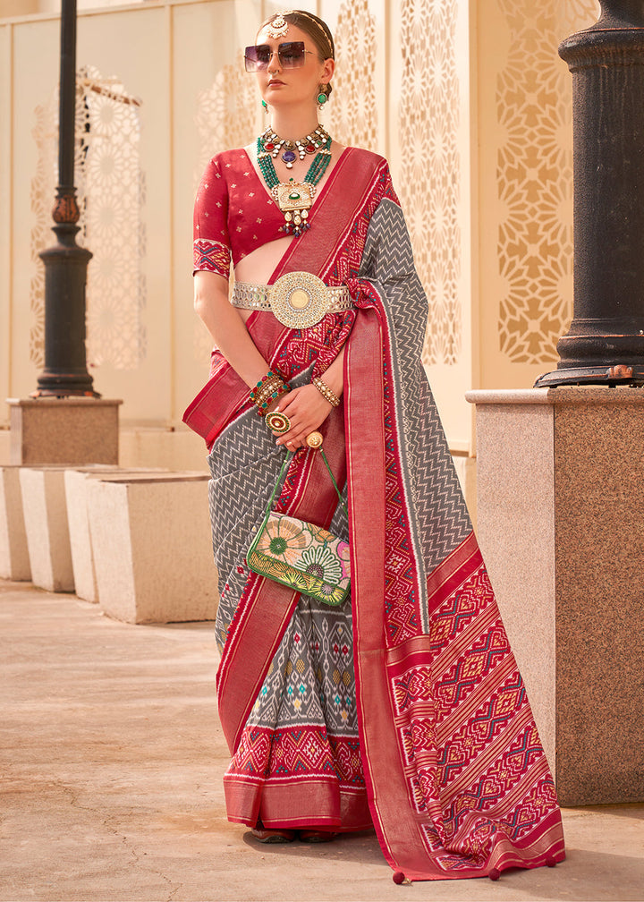 Pewter Grey Patola Printed Silk Saree