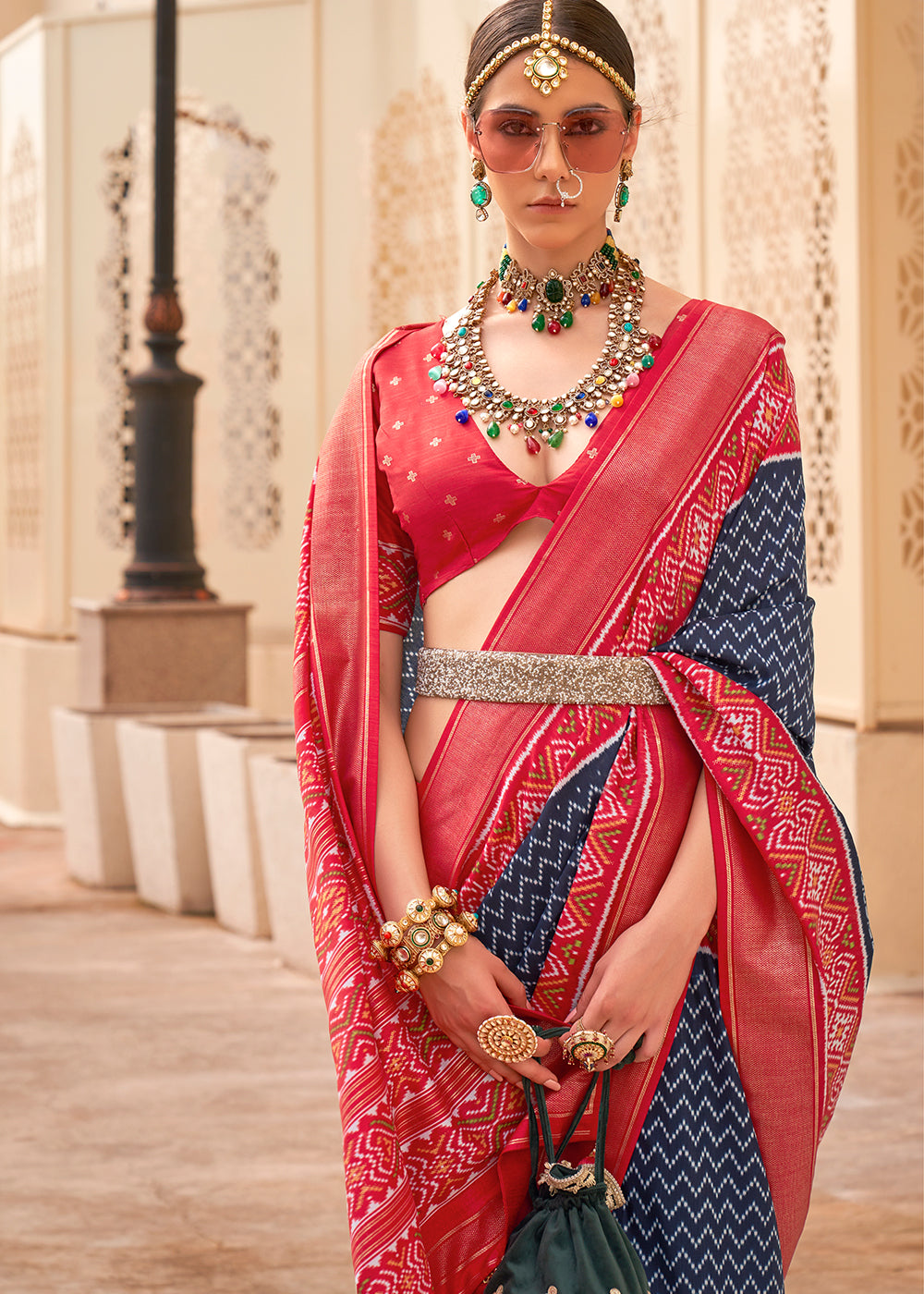 Navy Blue Patola Printed Silk Saree