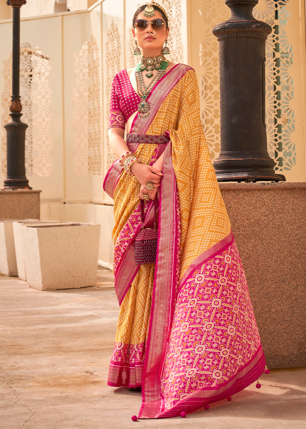 Sunrise Yellow Patola Printed Silk Saree