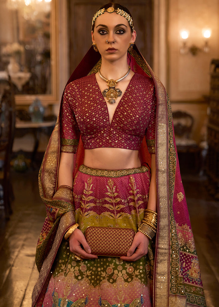 Pink & Brown Ready to Wear Designer Silk Lehenga Choli with Sparkle & Aari Mirror work