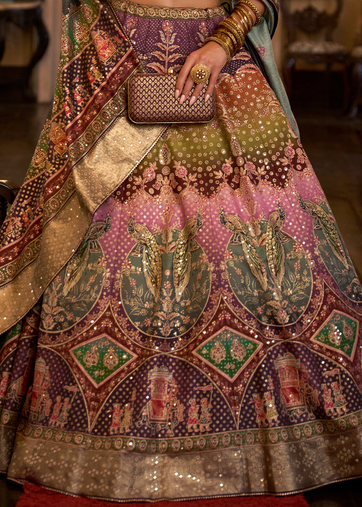 Purple & Pink Ready to Wear Designer Silk Lehenga Choli with Sparkle & Aari Mirror work