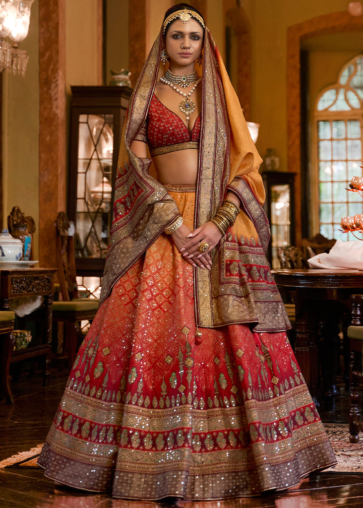 Yellow & Red Ready to Wear Designer Silk Lehenga Choli with Sparkle & Mirror work