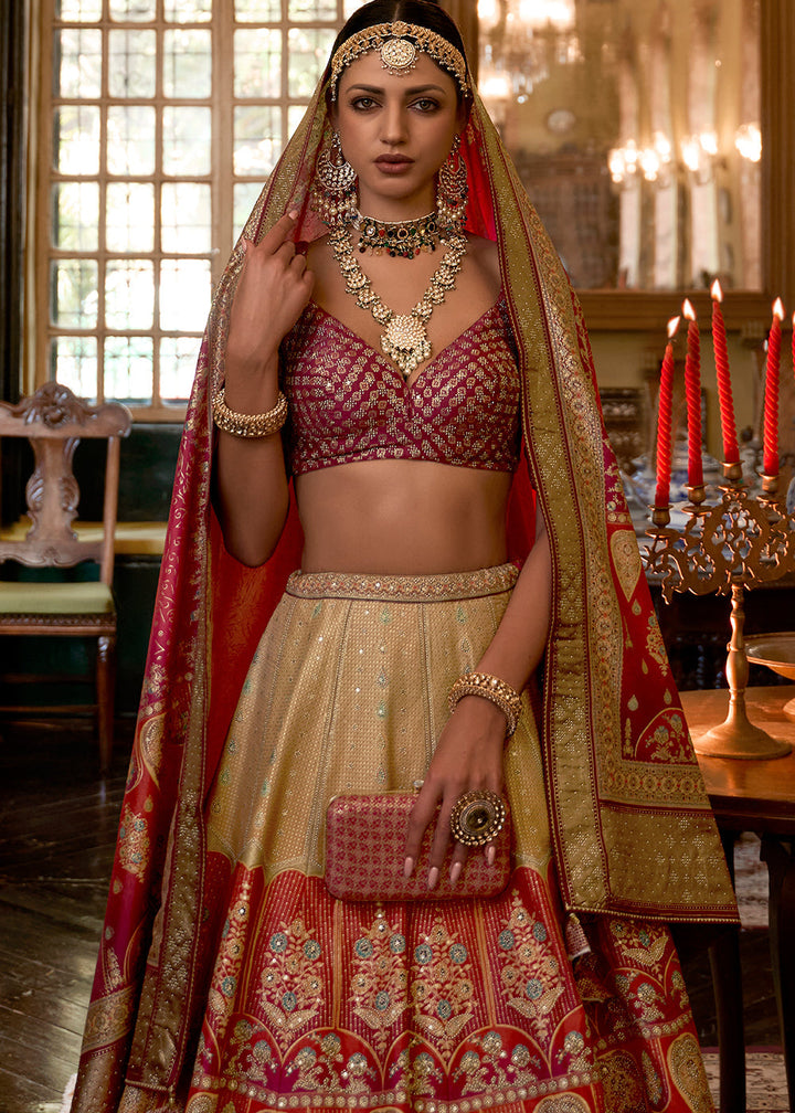 Pink & Golden Ready to Wear Designer Silk Lehenga Choli with Sparkle & Mirror work