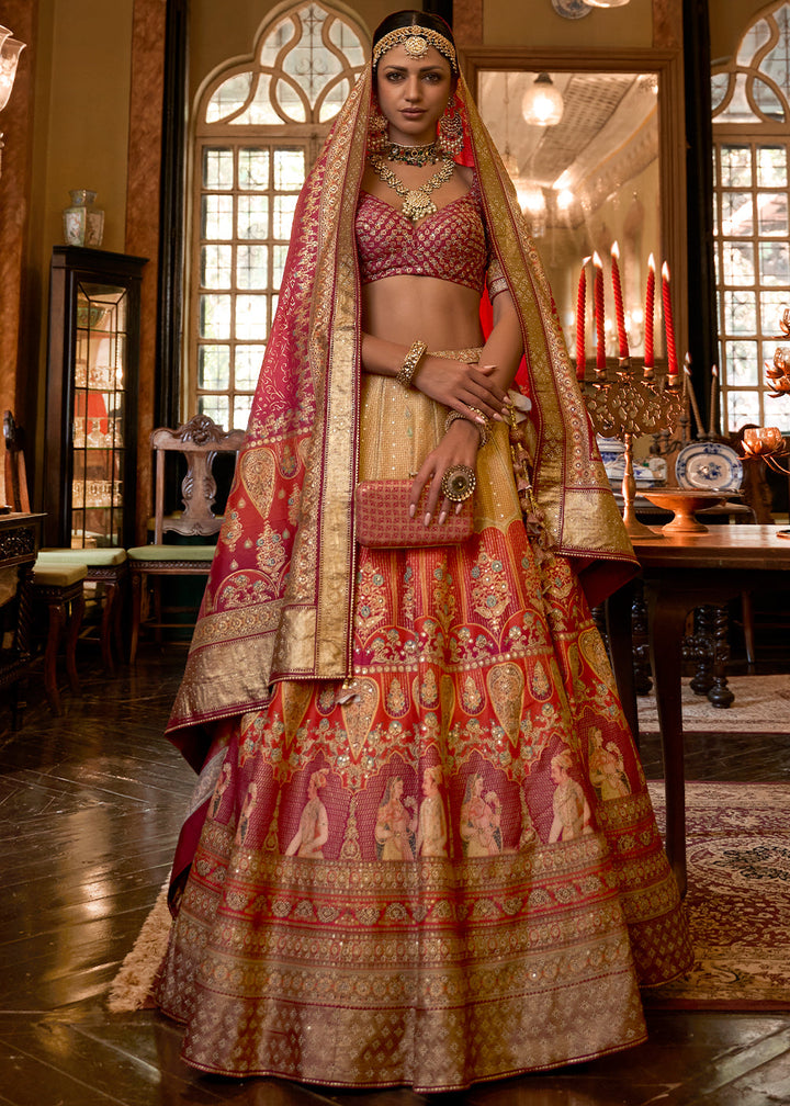 Pink & Golden Ready to Wear Designer Silk Lehenga Choli with Sparkle & Mirror work