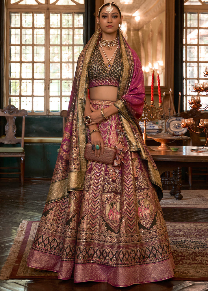 Pink & Black Ready to Wear Designer Silk Lehenga Choli with Sparkle & Mirror work