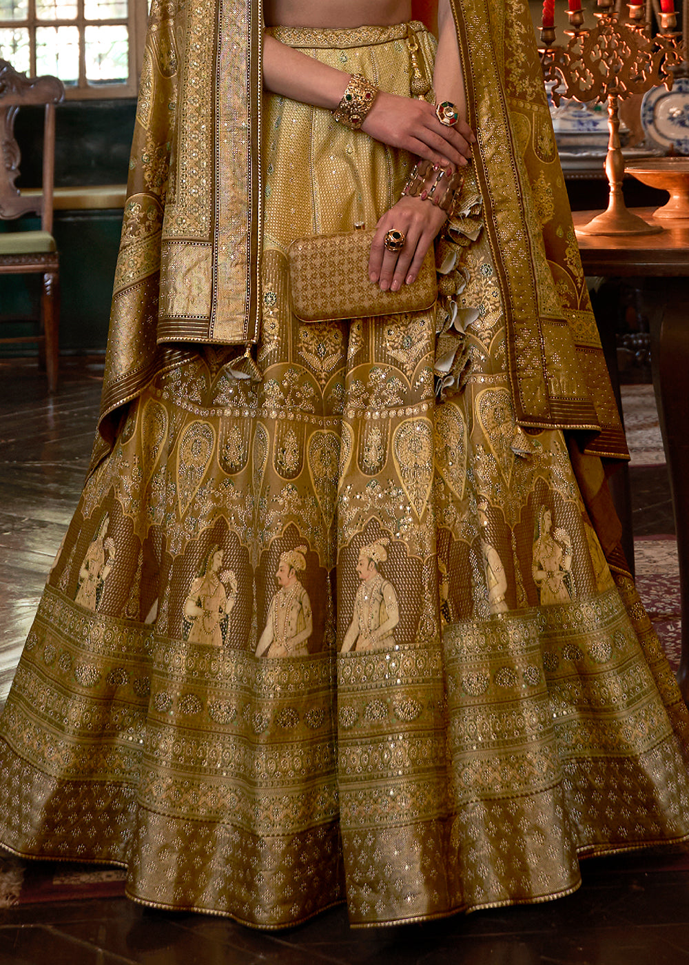 Green & Brown Ready to Wear Designer Silk Lehenga Choli with Sparkle & Mirror work