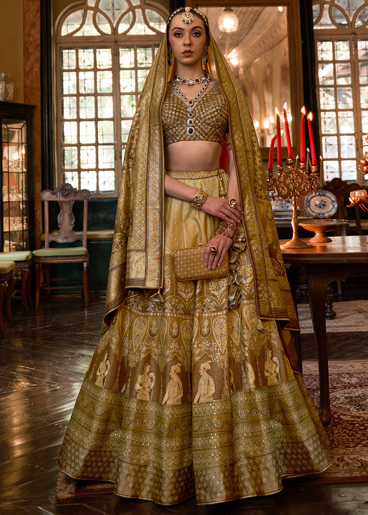 Green & Brown Ready to Wear Designer Silk Lehenga Choli with Sparkle & Mirror work