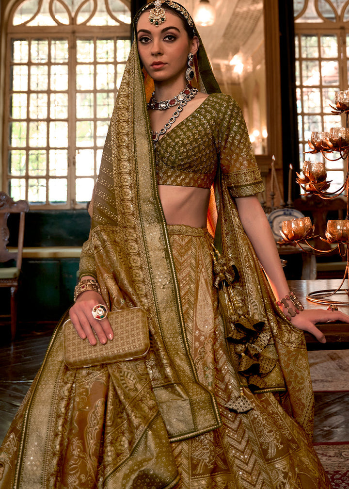 Shades Of Green Ready to Wear Designer Silk Lehenga Choli with Sparkle & Mirror work