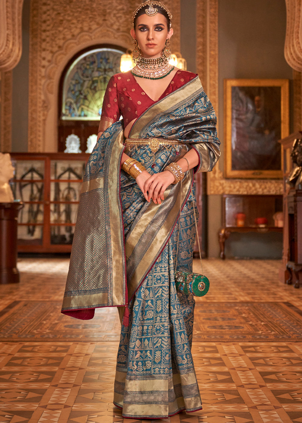 Dodger Blue Zari Woven Banarasi Silk Saree