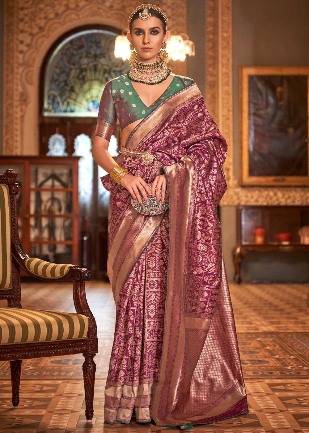 Thistle Purple Zari Woven Banarasi Silk Saree : Top Pick