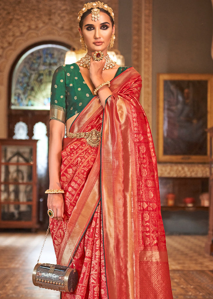 Candy Red Zari Woven Banarasi Silk Saree