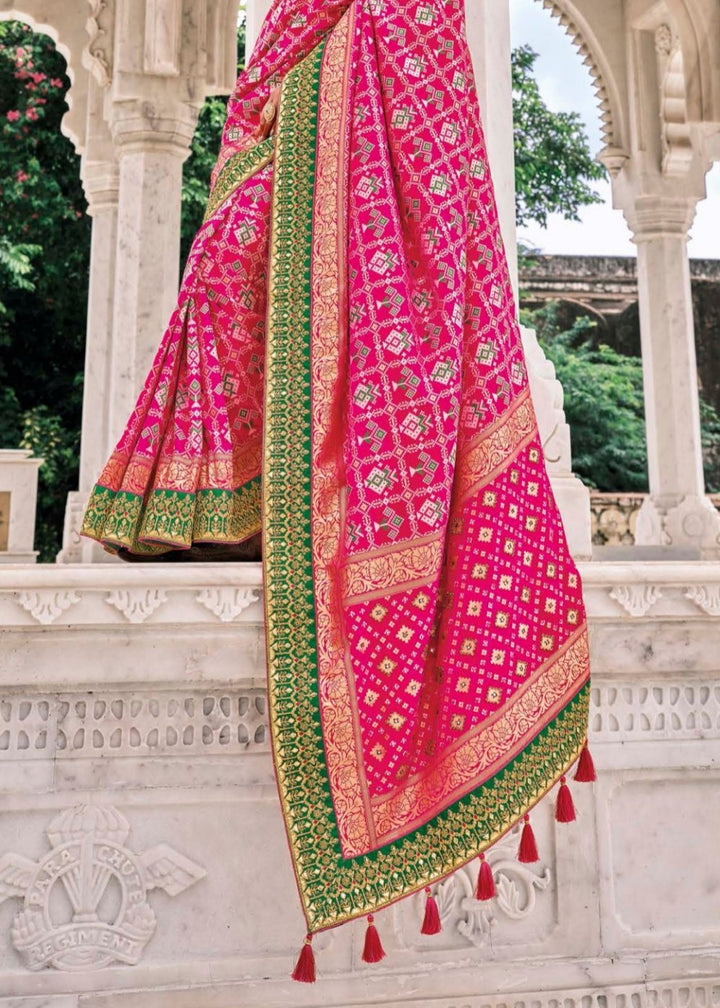 Fuscia Pink Patan Patola Silk Saree with Embroidered Blouse: Top Pick