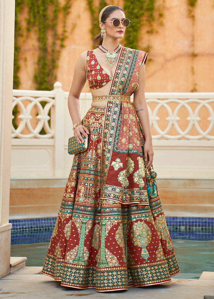 Shades Of Brown Ready to Wear Designer Silk Lehenga Choli with Sparkle & Mirror work