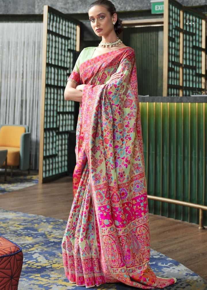 Moss Green Banarasi Jamawar Woven Silk Saree