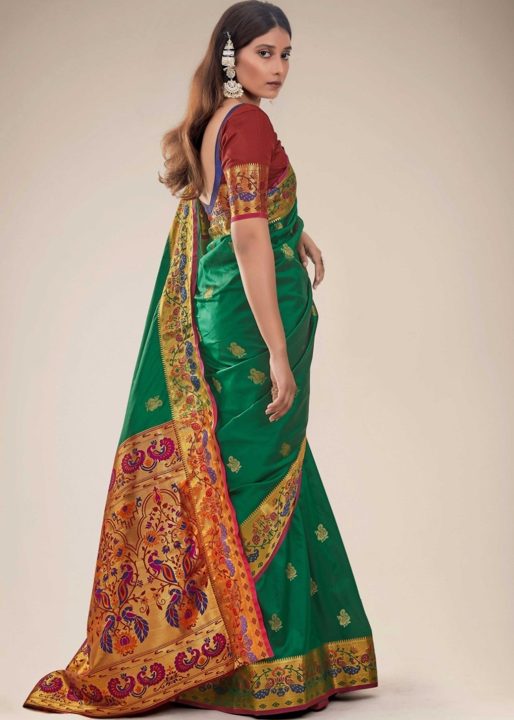 Fun Green Woven Paithani Silk Saree