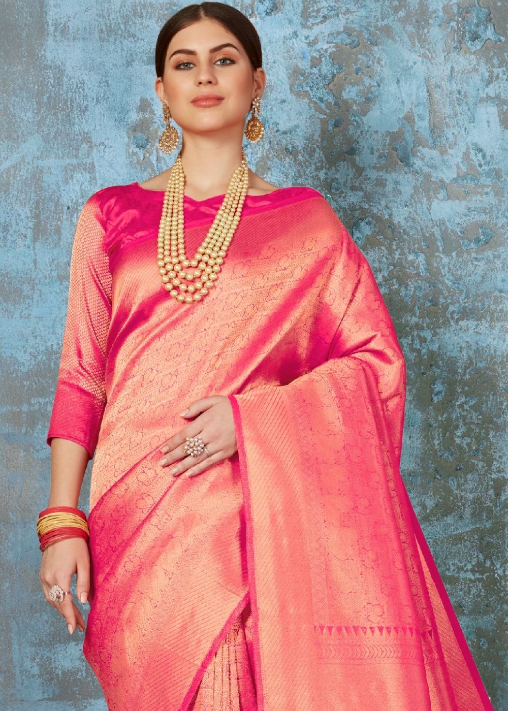 Fuscia Pink Handloom Weave Kanjivaram Silk Saree : Special Wedding Edition