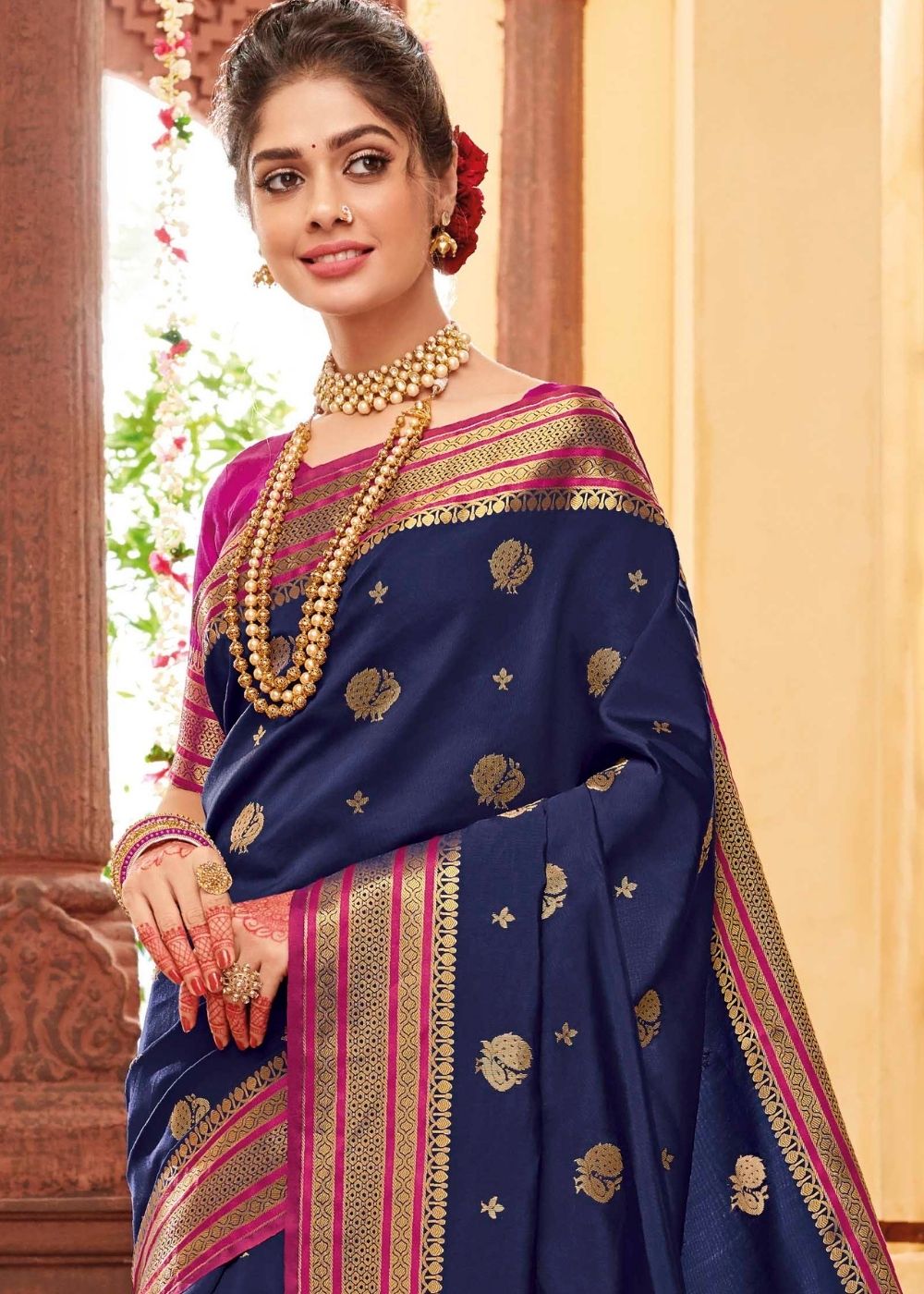 Indigo Blue Woven Paithani Silk Saree