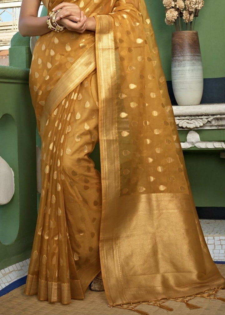 Copper Brown Zari Woven Organza Silk Saree