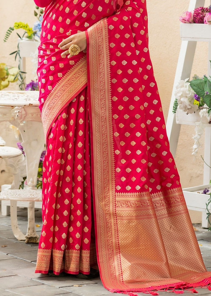 Ruby Pink Soft Banarasi Silk Saree with overall Butti