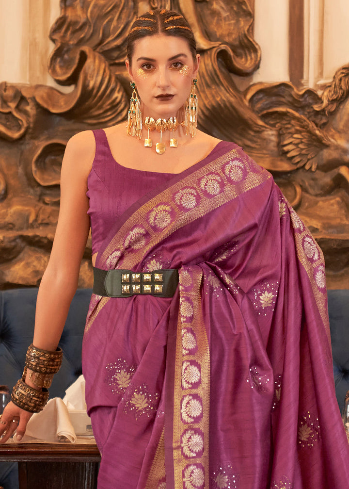 Royal Purple Woven Tussar Silk Saree with Sequins Work