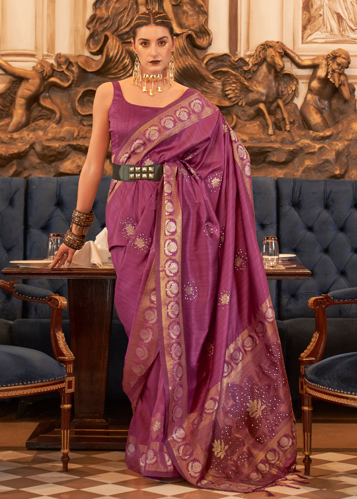 Royal Purple Woven Tussar Silk Saree with Sequins Work